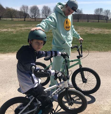 Jaxon Bieber enjoying a bike ride with his elder brother, Justin Bieber.